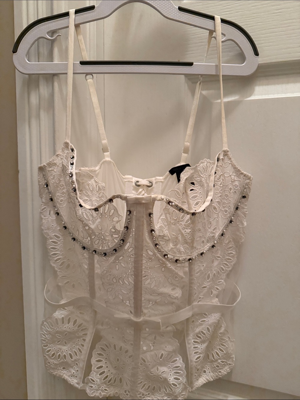 Victoria's Secret Ivory Eyelet Lace Corset with Beaded Trim